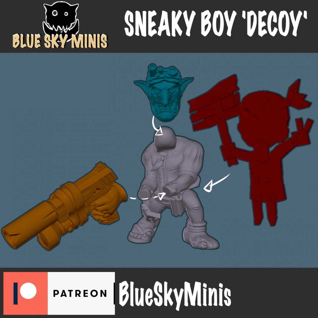 Sneaky Boy Decoy Orc Character – Ork Proxy, Blue Sky Minis – 3D printed 16K resin miniature – photo 3 of 3