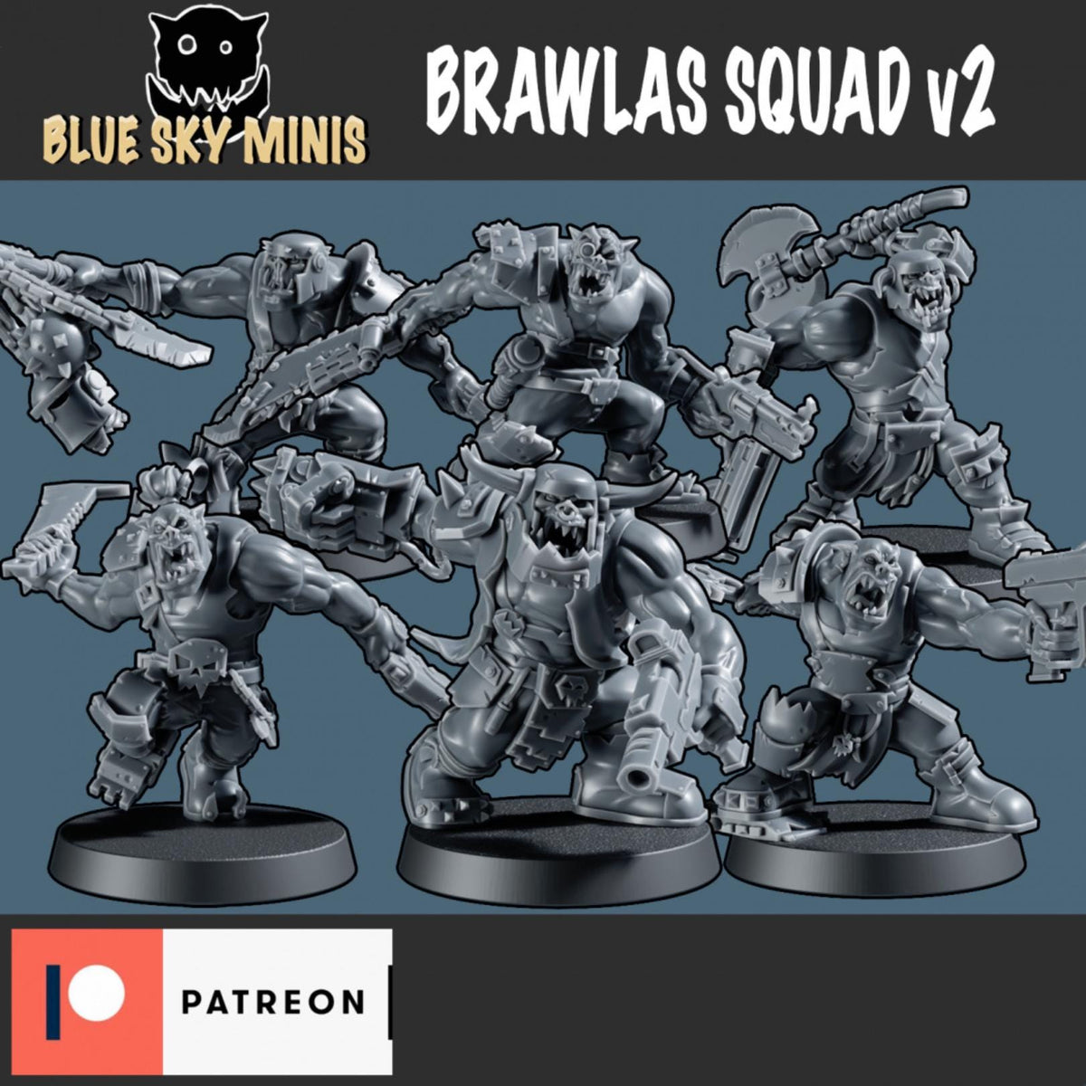 Brawlas Squad v2 Orc Squad – Ork Proxy, Blue Sky Minis – 3D printed 16K resin miniature – photo 2 of 3