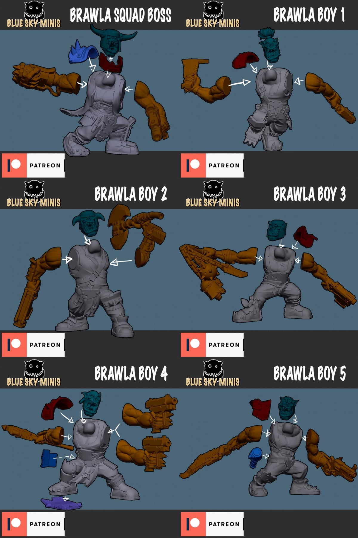 Brawlas Squad v2 Orc Squad – Ork Proxy, Blue Sky Minis – 3D printed 16K resin miniature – photo 3 of 3