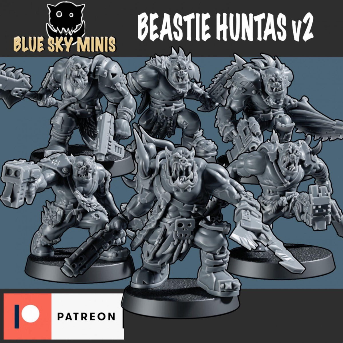 Beastie Huntas Orc Squad – Ork Proxy, Blue Sky Minis – 3D printed 16K resin miniature – photo 2 of 8