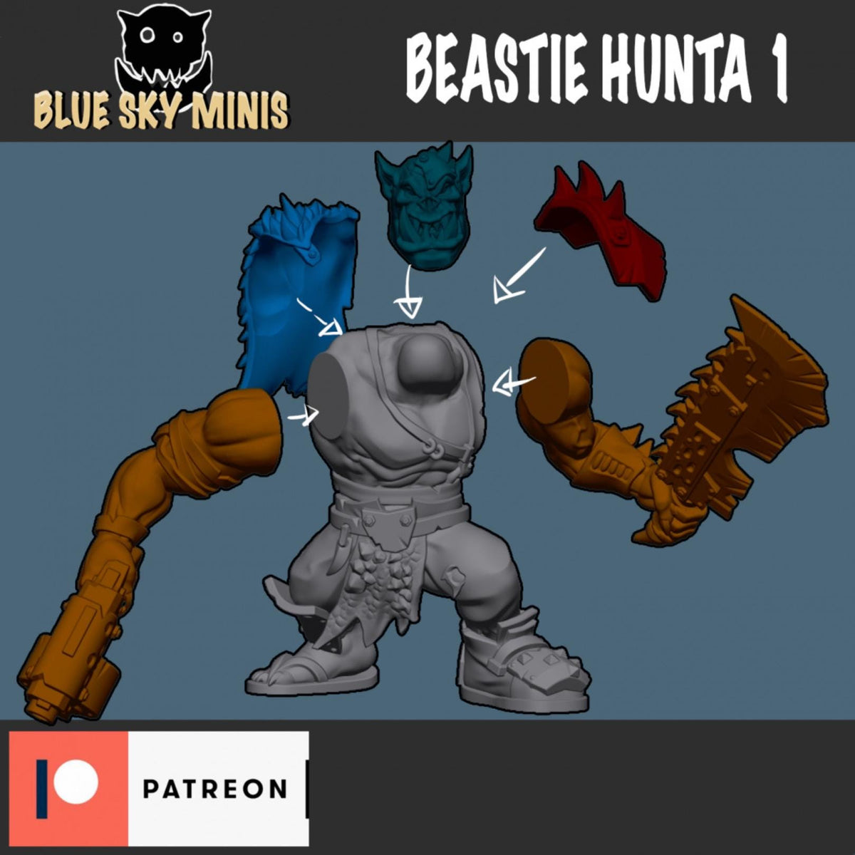 Beastie Huntas Orc Squad – Ork Proxy, Blue Sky Minis – 3D printed 16K resin miniature – photo 3 of 8