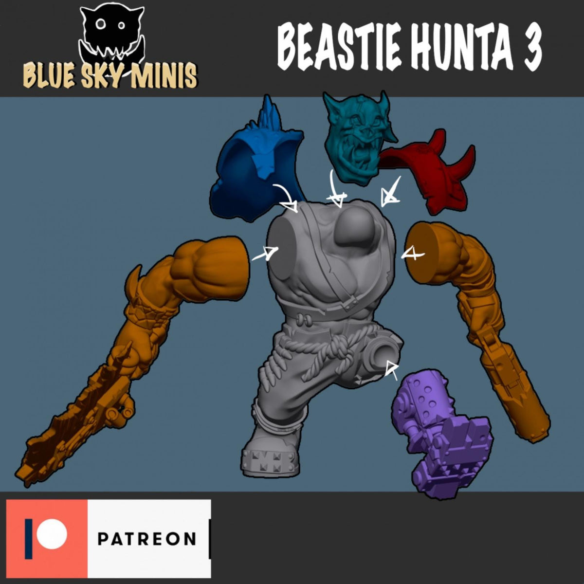 Beastie Huntas Orc Squad – Ork Proxy, Blue Sky Minis – 3D printed 16K resin miniature – photo 5 of 8