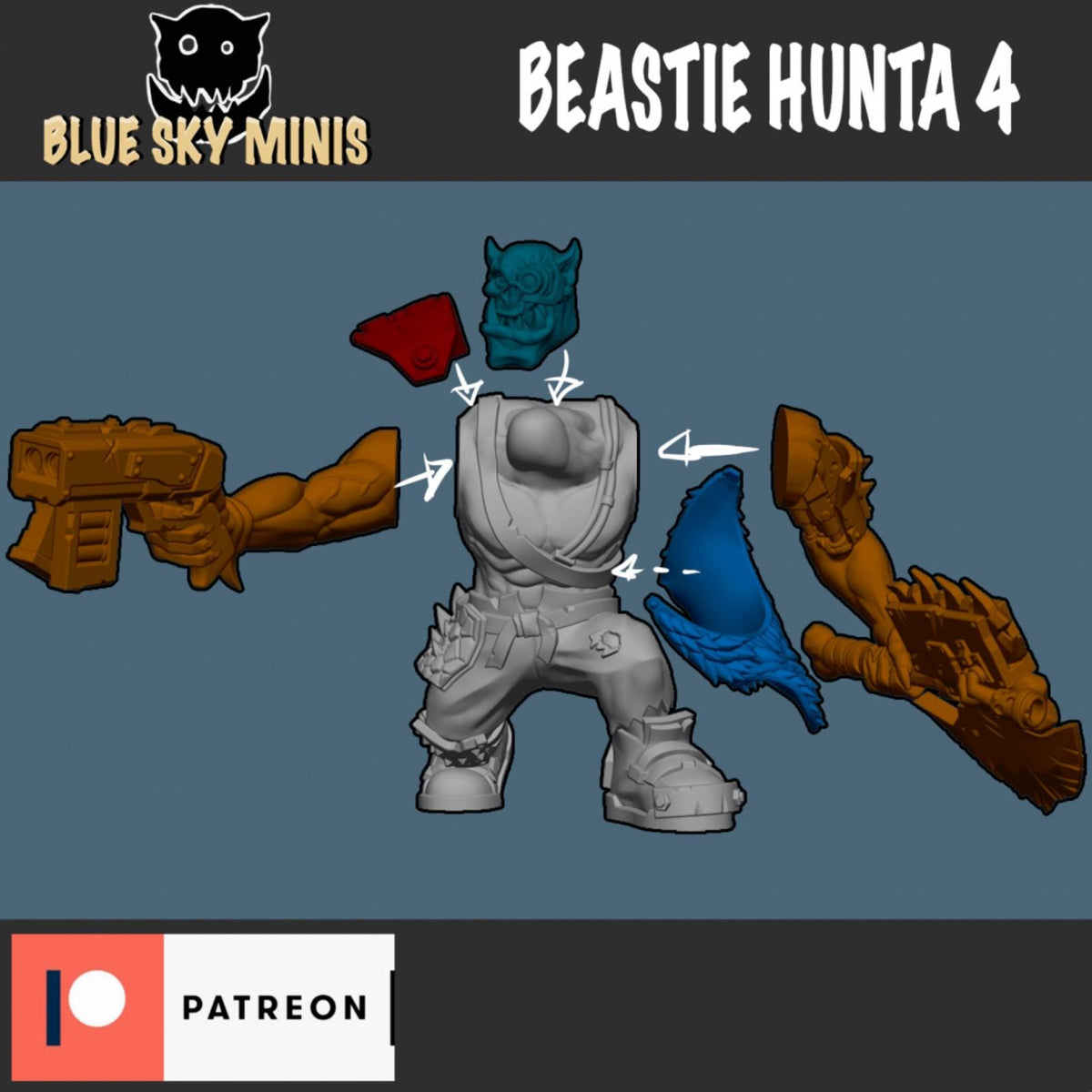 Beastie Huntas Orc Squad – Ork Proxy, Blue Sky Minis – 3D printed 16K resin miniature – photo 6 of 8