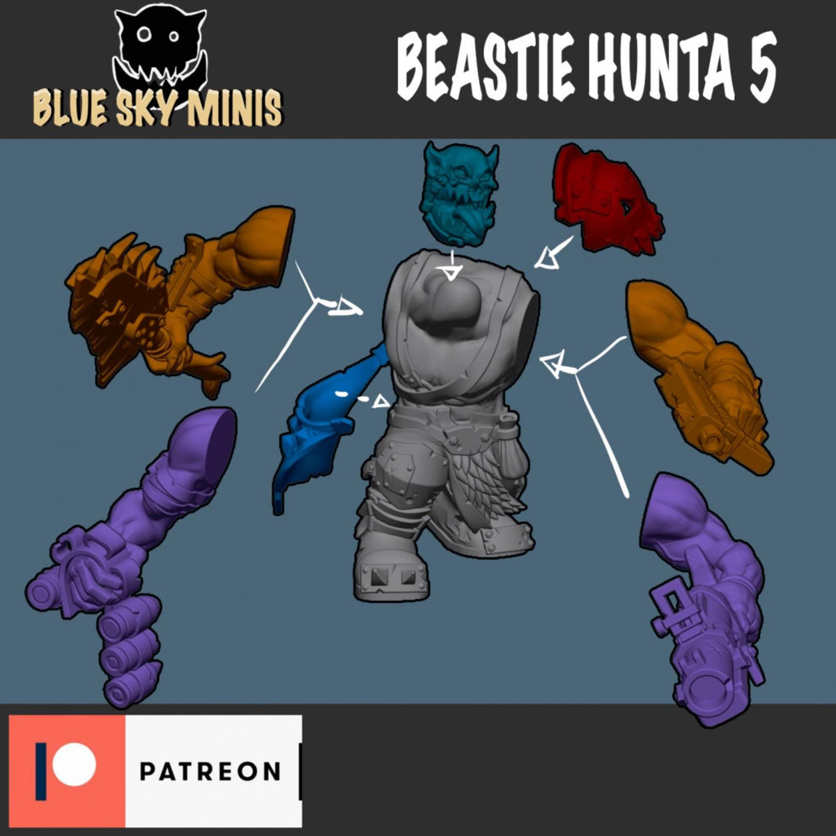 Beastie Huntas Orc Squad – Ork Proxy, Blue Sky Minis – 3D printed 16K resin miniature – photo 7 of 8
