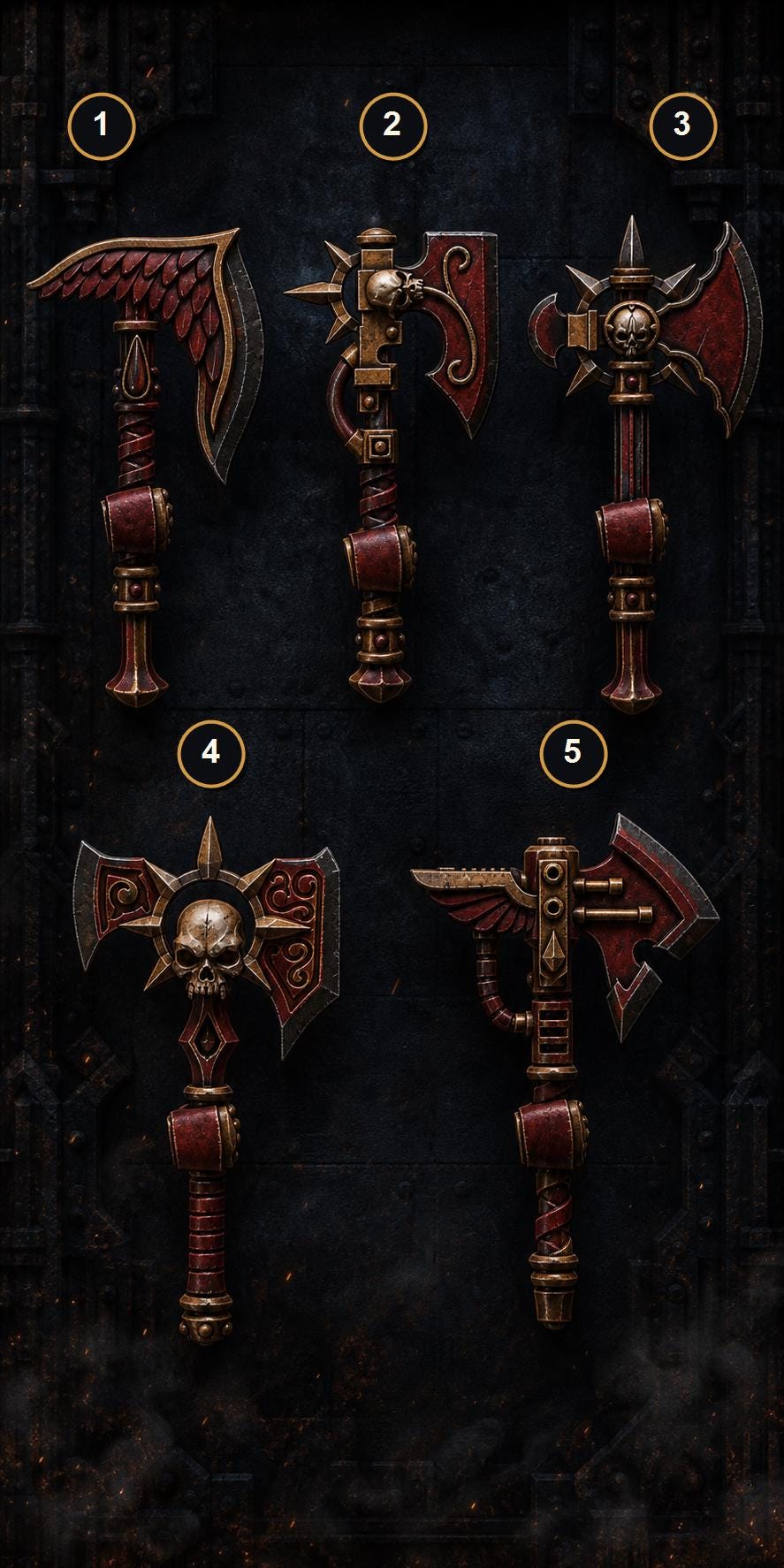 Crimson Lords Axes – Blood Angels Compatible Bits, GreyTide Studio – 3D printed 16K resin bits – main photo
