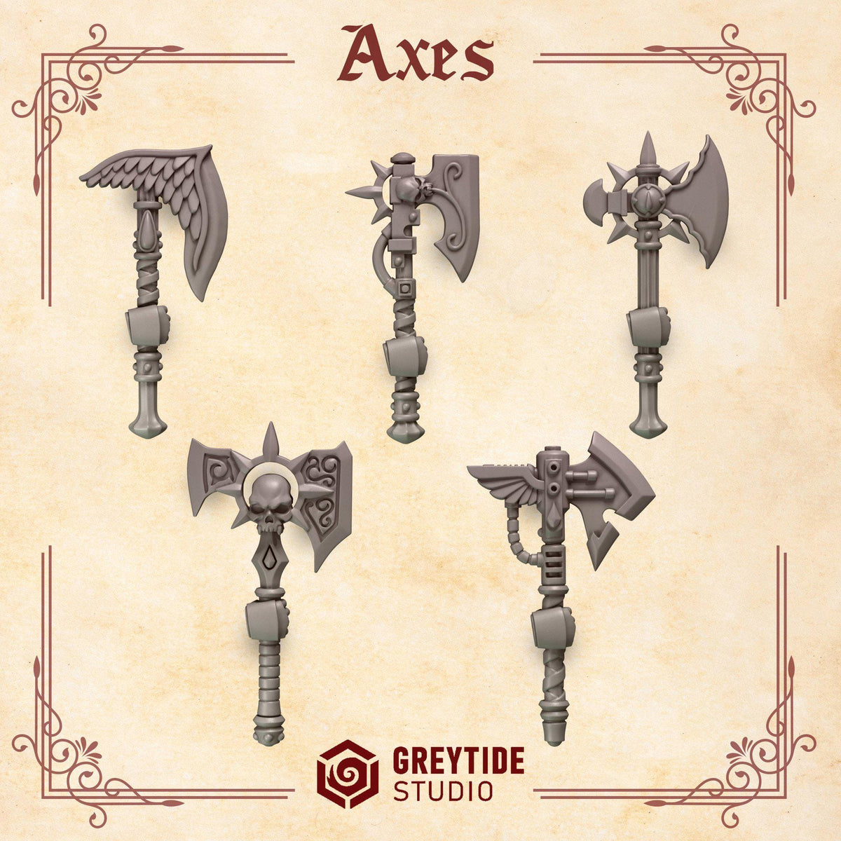 Crimson Lords Axes – Blood Angels Compatible Bits, GreyTide Studio – 3D printed 16K resin bits – photo 3 of 3