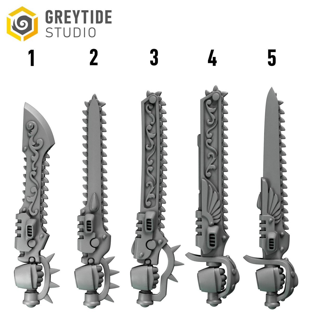 Crimson Lords Chainswords – Blood Angels Compatible Bits, GreyTide Studio – 3D printed 16K resin bits – photo 3 of 3