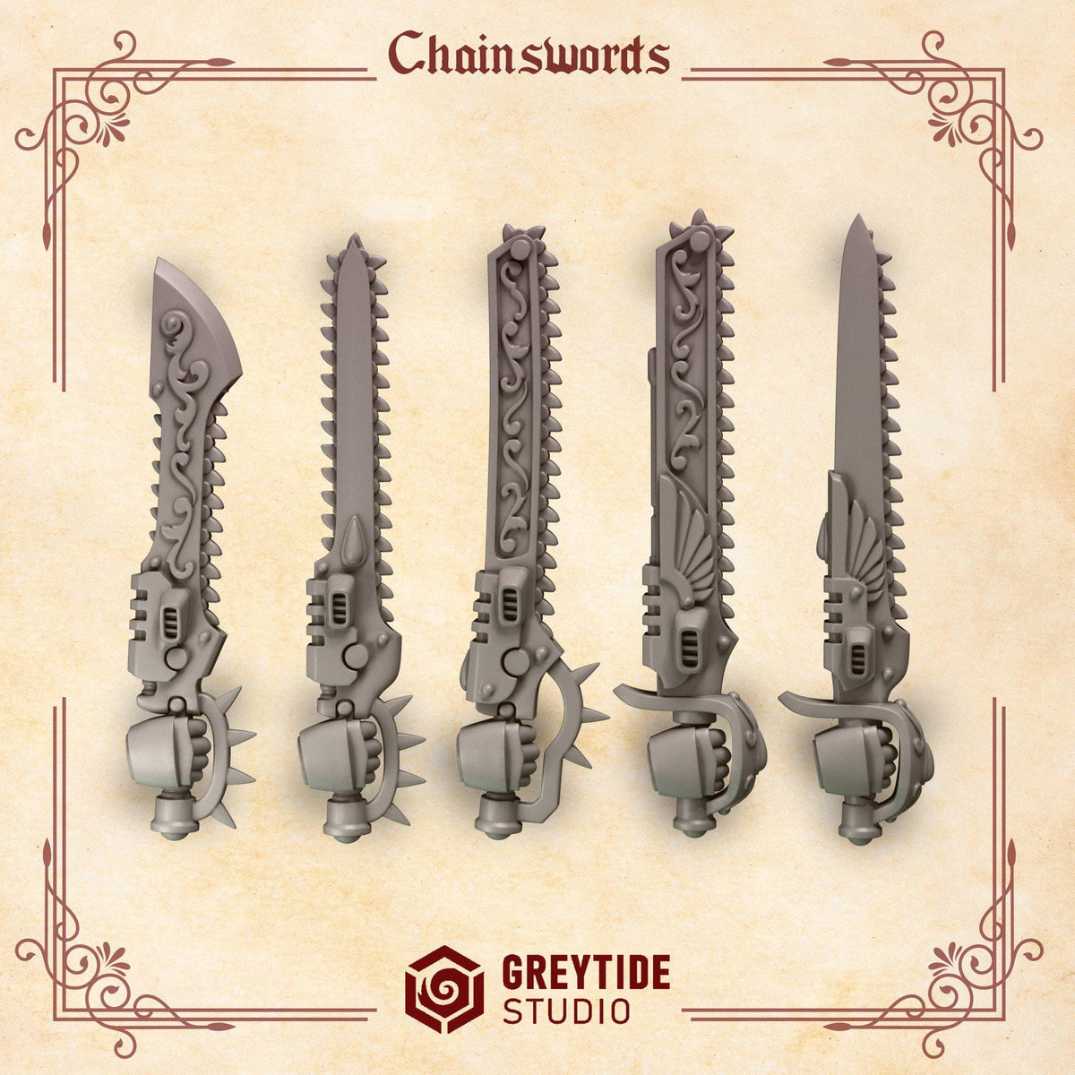 Crimson Lords Chainswords – Blood Angels Compatible Bits, GreyTide Studio – 3D printed 16K resin bits – photo 2 of 3