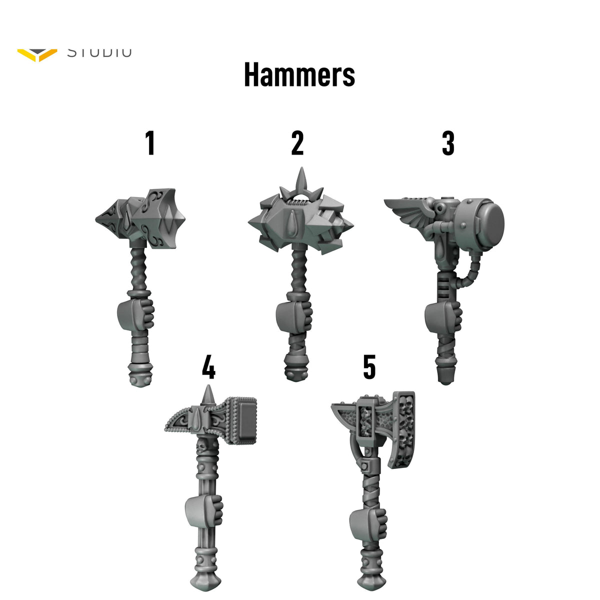 Crimson Lords Power hammers – Blood Angels Compatible Bits, GreyTide Studio – 3D printed 16K resin bits – photo 3 of 3