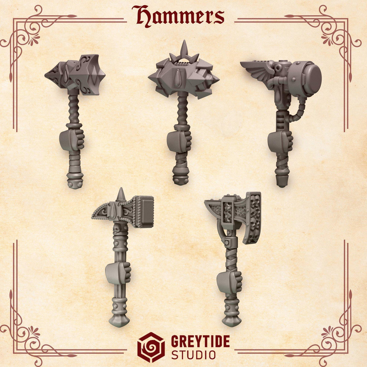 Crimson Lords Power hammers – Blood Angels Compatible Bits, GreyTide Studio – 3D printed 16K resin bits – photo 2 of 3