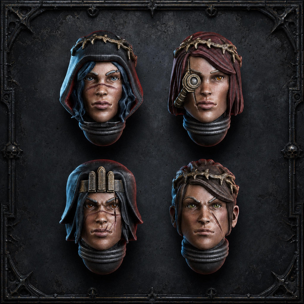 Sisterhood Grimdark Heads – Adepta Sororitas Compatible Bits, DakkaDakka – 3D printed 16K resin bits – main photo