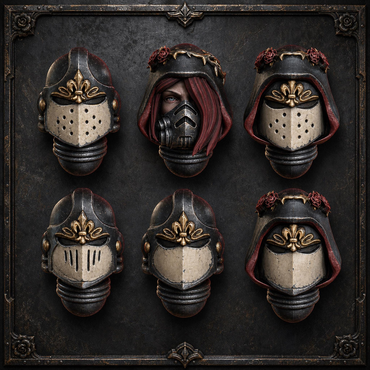 War Sisters Bloody Rose Helmets – Adepta Sororitas Compatible Bits, DakkaDakka – 3D printed 16K resin bits – main photo