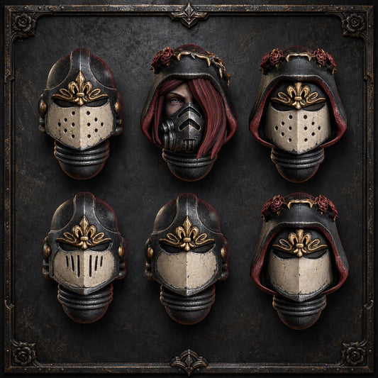 War Sisters Bloody Rose Helmets – Adepta Sororitas Compatible Bits, DakkaDakka – 3D printed 16K resin bits – main photo