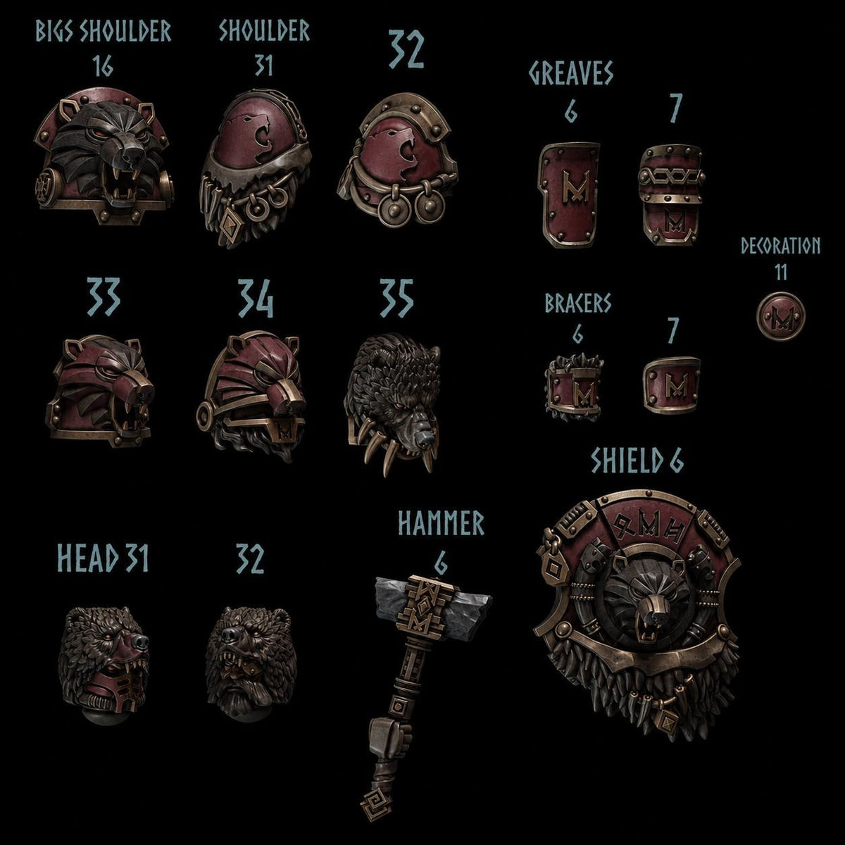 Primal Hounds Bear Company – Space Wolves Compatible Bits, GreyTide Studio – 3D printed 16K resin bits – main photo