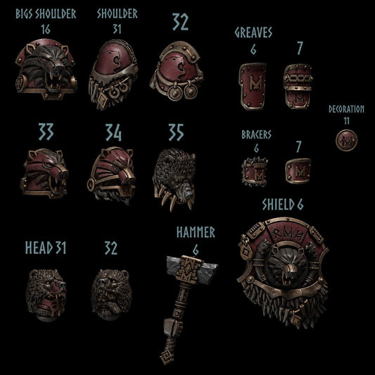 Primal Hounds Bear Company – Space Wolves Compatible Bits, GreyTide Studio – 3D printed 16K resin bits – main photo