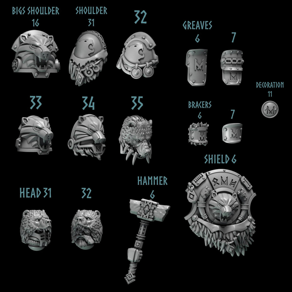 Primal Hounds Bear Company – Space Wolves Compatible Bits, GreyTide Studio – 3D printed 16K resin bits – photo 2 of 2