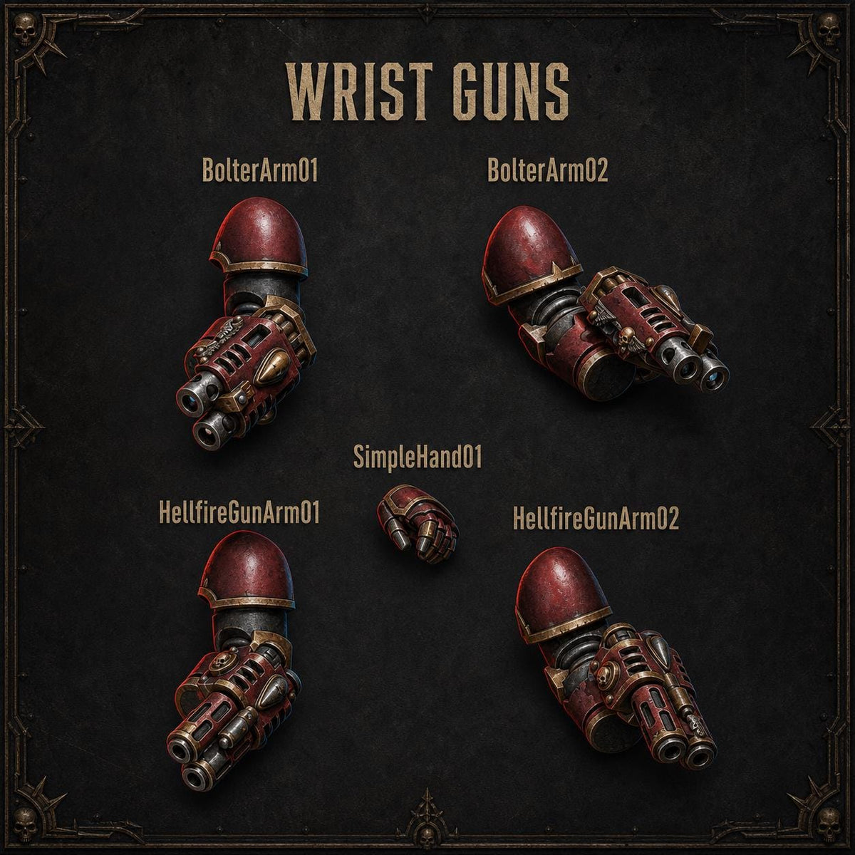 Crimson Lords Wrist guns – Blood Angels Compatible Bits, GreyTide Studio – 3D printed 16K resin bits – main photo
