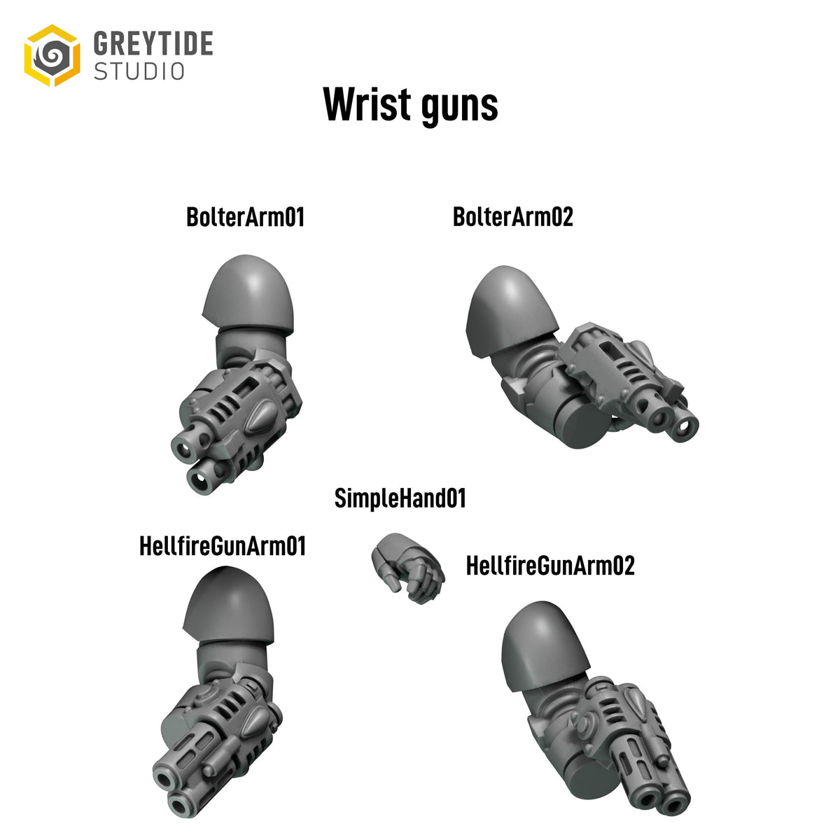 Crimson Lords Wrist guns – Blood Angels Compatible Bits, GreyTide Studio – 3D printed 16K resin bits – photo 3 of 3