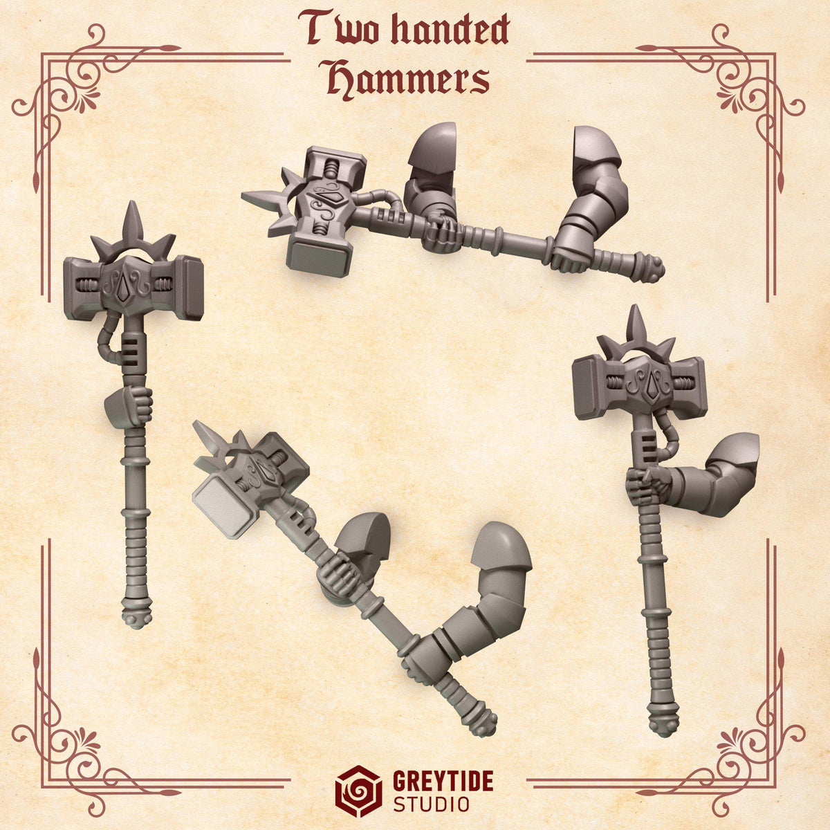 Crimson Lords Two handed hammers – Blood Angels Compatible Bits, GreyTide Studio – 3D printed 16K resin bits – photo 2 of 3