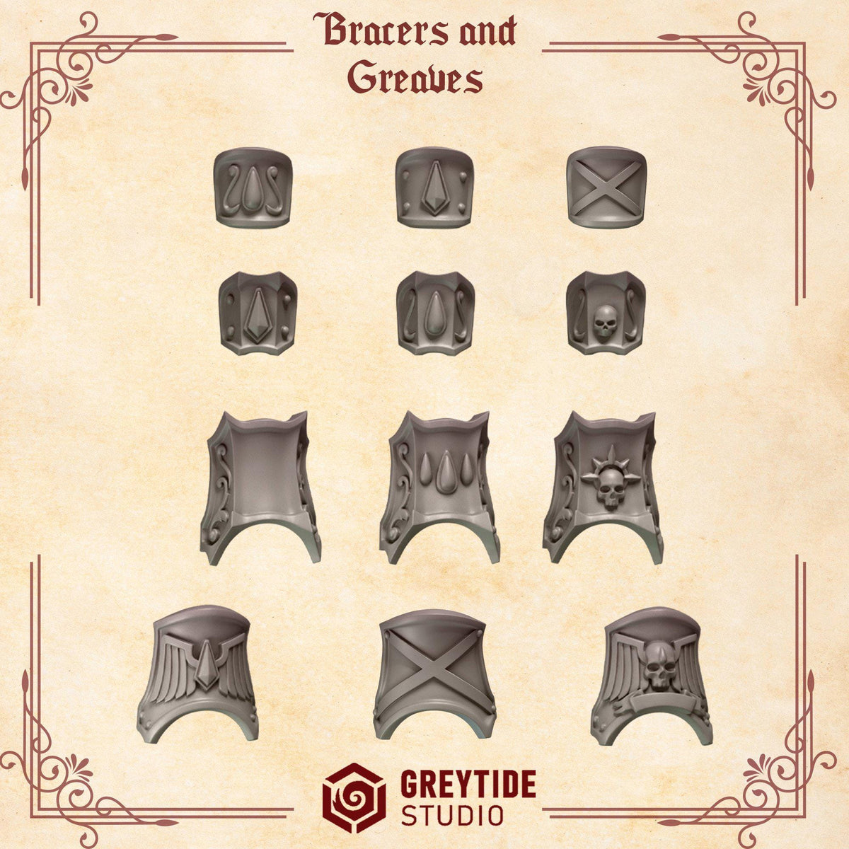 Crimson Lords Bracers Greaves – Blood Angels Compatible Bits, GreyTide Studio – 3D printed 16K resin bits – photo 2 of 2