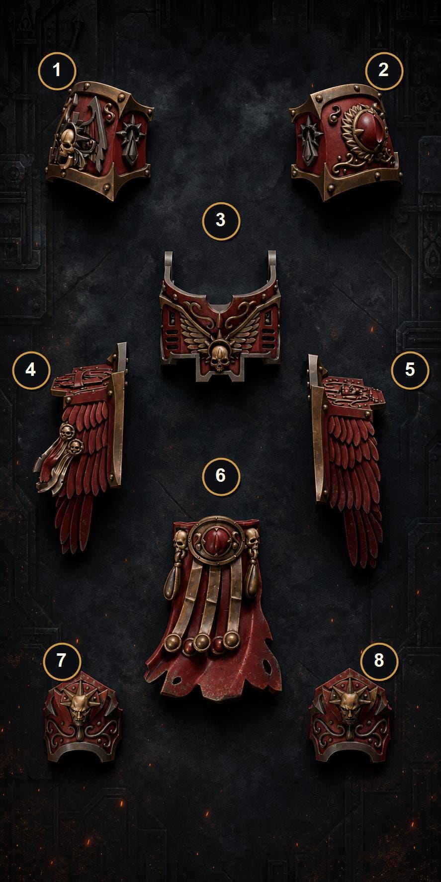 Crimson Lords Ancient Armor – Blood Angels Compatible Bits, GreyTide Studio – 3D printed 16K resin bits – main photo