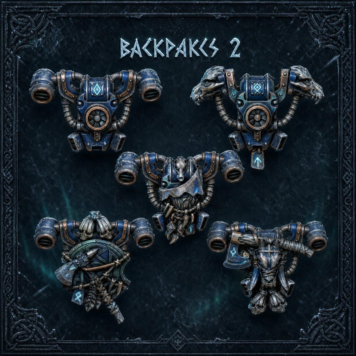 Primal Hounds Backpacks #2 – Space Wolves Compatible Bits, GreyTide Studio – 3D printed 16K resin bits – main photo