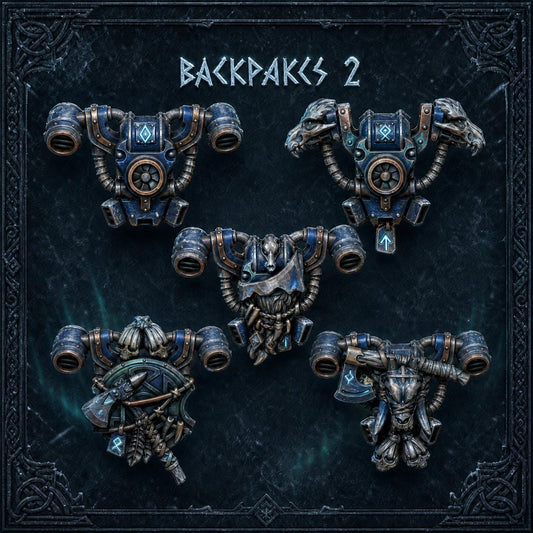 Primal Hounds Backpacks #2 – Space Wolves Compatible Bits, GreyTide Studio – 3D printed 16K resin bits – main photo