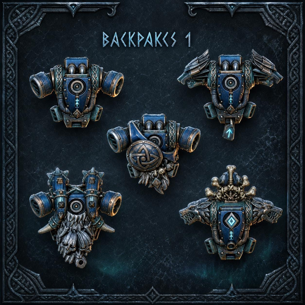 Primal Hounds Backpacks #1 – Space Wolves Compatible Bits, GreyTide Studio – 3D printed 16K resin bits – main photo