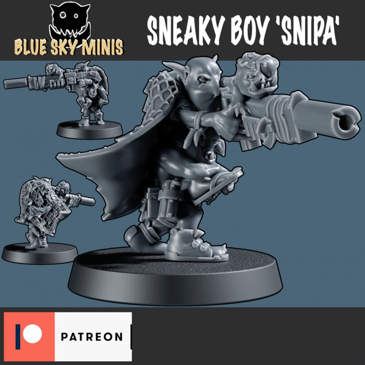 Sneaky Boy Snipa Orc Character – Ork Proxy, Blue Sky Minis – 3D printed 16K resin miniature – photo 2 of 2