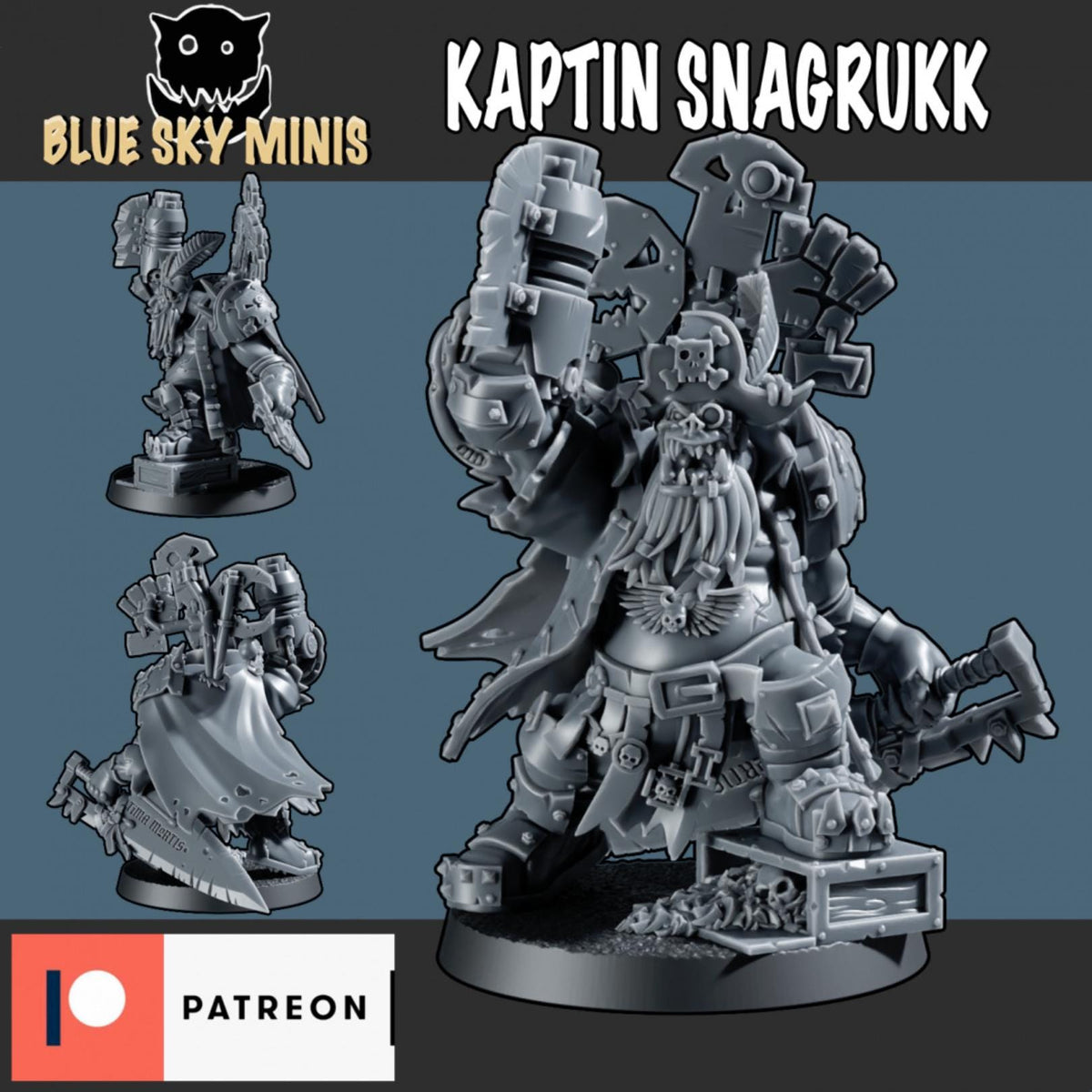 Kaptin Snagrukk Orc Character – Ork Proxy, Blue Sky Minis – 3D printed 16K resin miniature – photo 2 of 3
