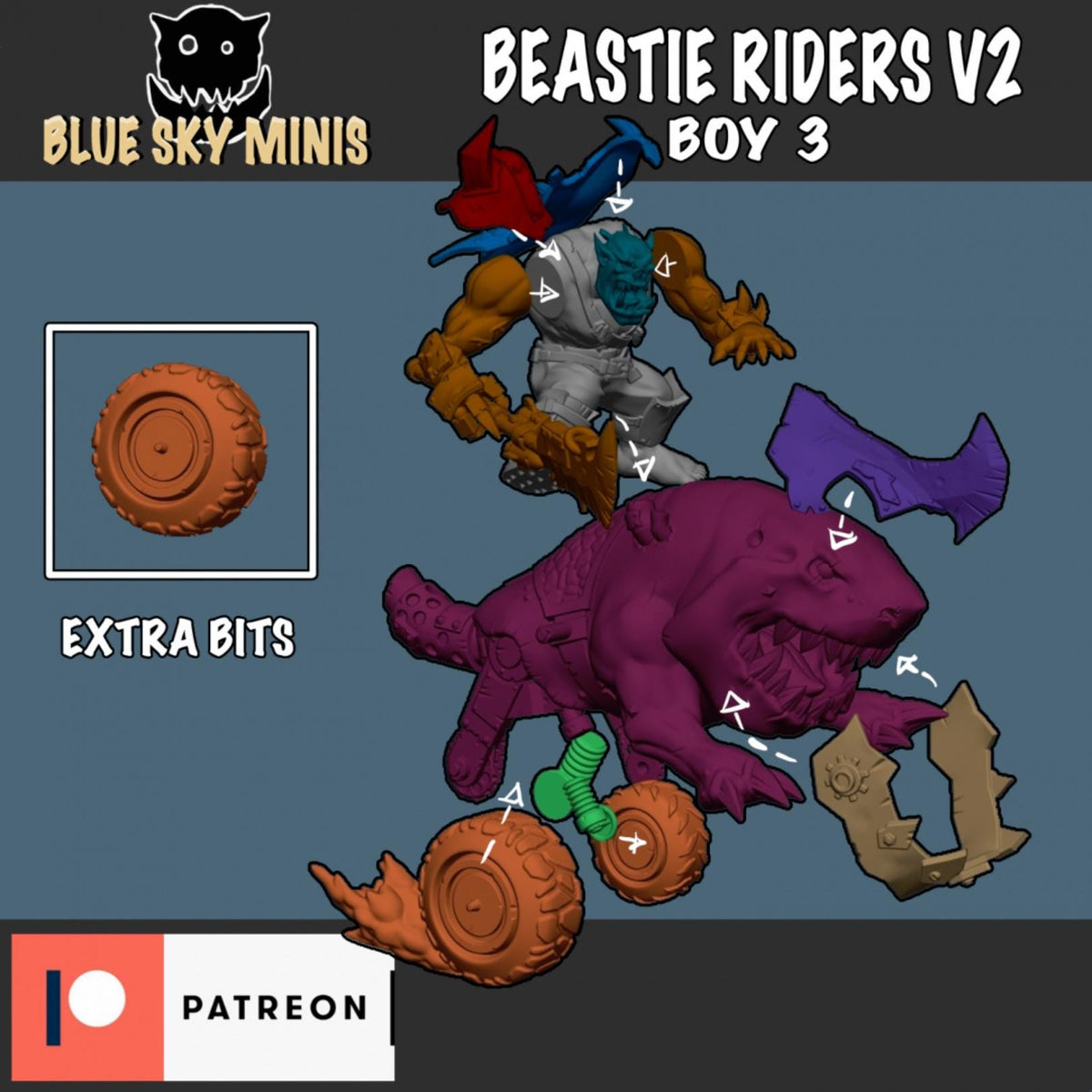 Beastie Riders Orc Squad – Ork Proxy, Blue Sky Minis – 3D printed 16K resin miniature – photo 5 of 5