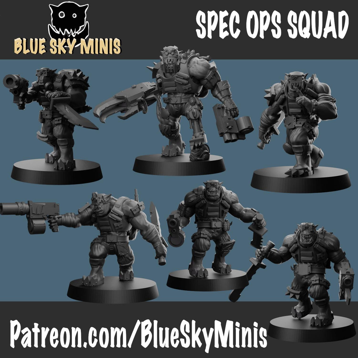 Speshul Forcez Boyz Orc Squad – Ork Proxy, Blue Sky Minis – 3D printed 16K resin miniature – photo 2 of 9