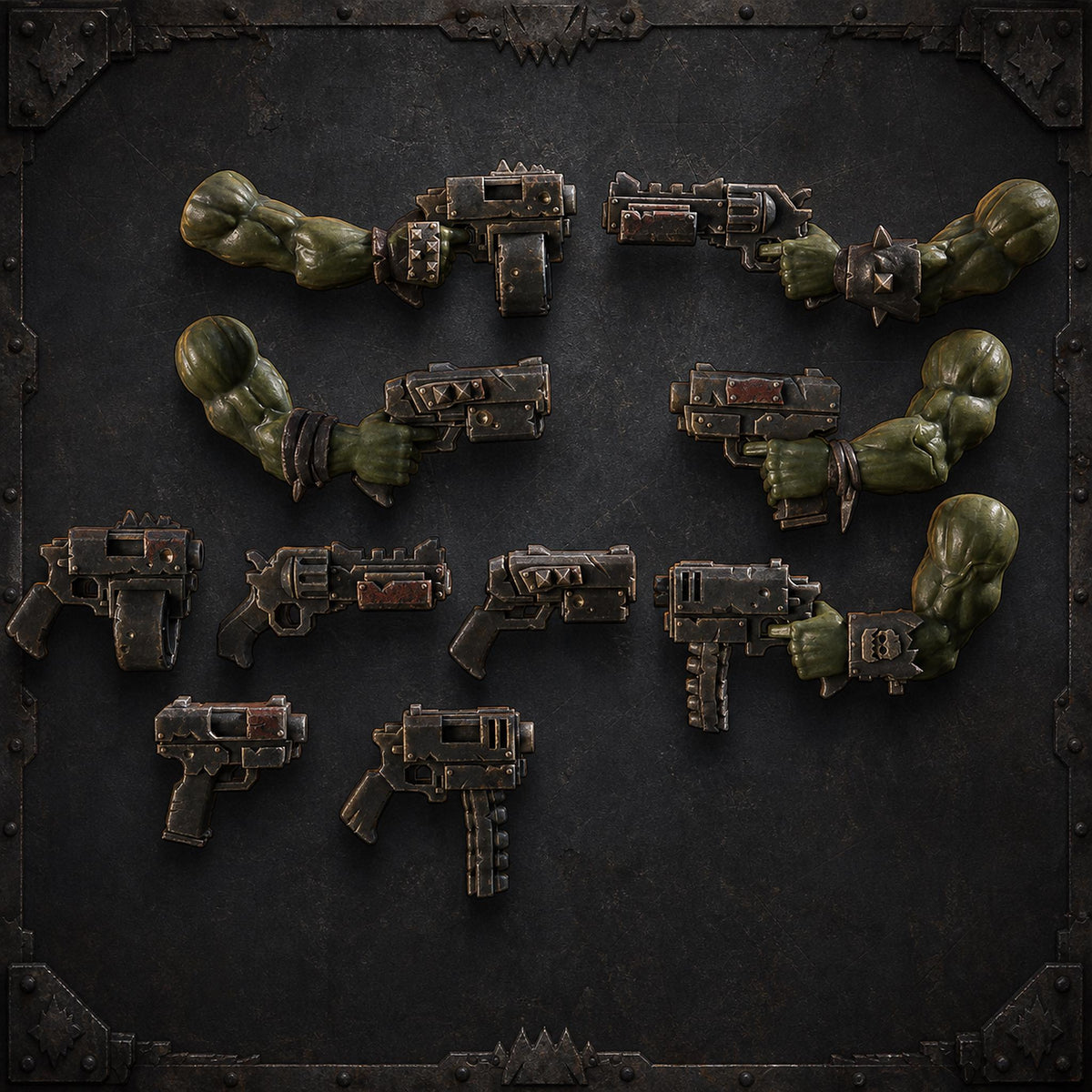 Pistol Pack 1 Orc Bits Kit – Ork Compatible Bits, Blue Sky Minis – 3D printed 16K resin bits – main photo
