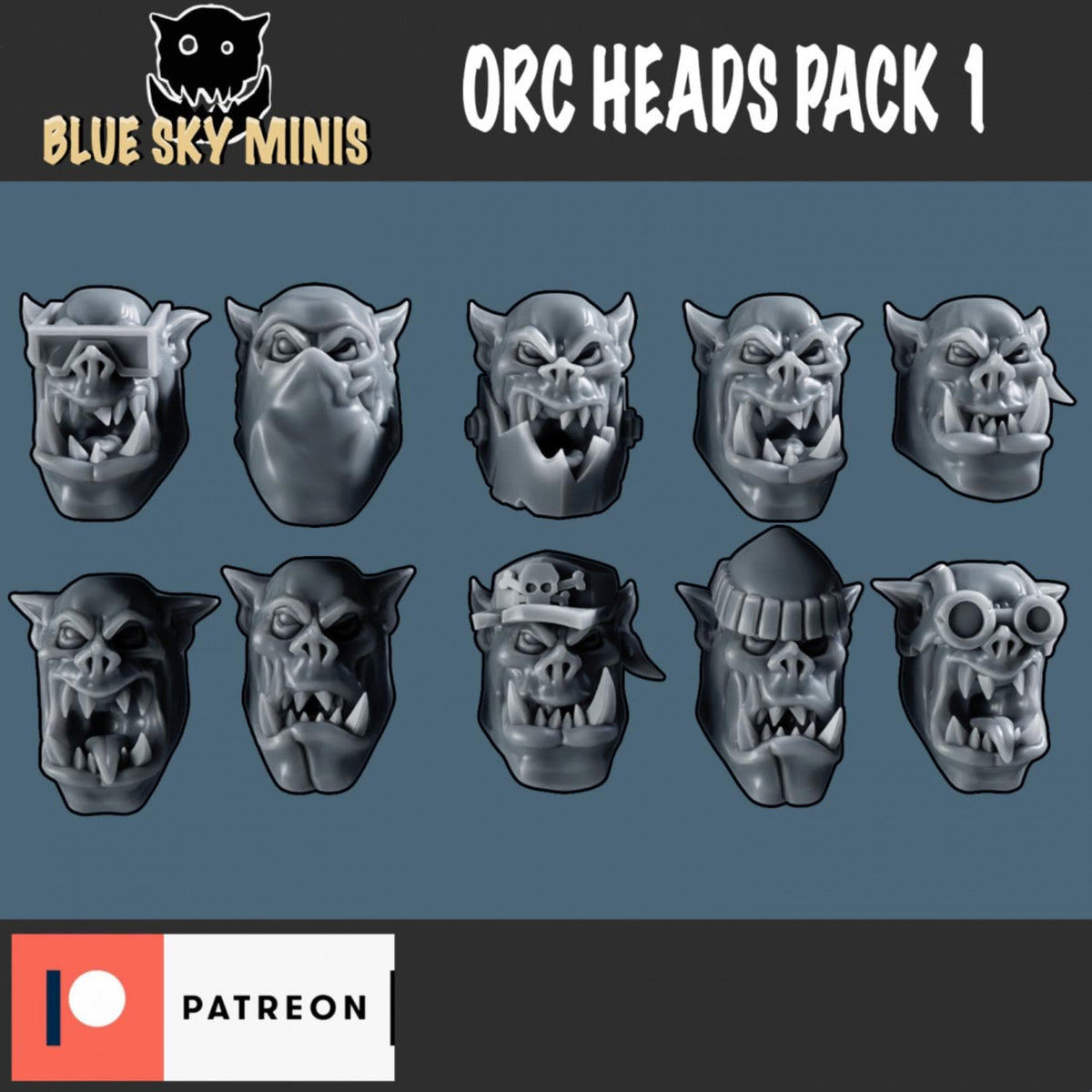 Orc Heads Pack 1 Orc Bits Kit – Ork Compatible Bits, Blue Sky Minis – 3D printed 16K resin bits – photo 2 of 2