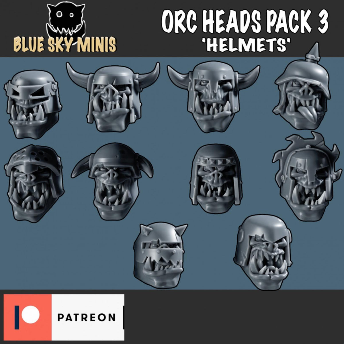 Orc Heads Pack – Ork Compatible Bits, Blue Sky Minis – 3D printed 16K resin bits – photo 2 of 2