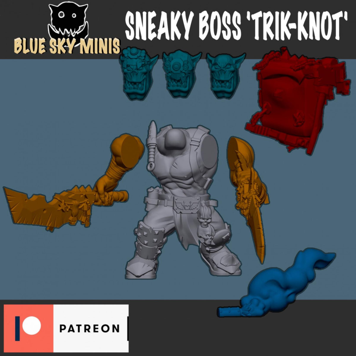 Sneaky Boss Trik-Knot Orc Character – Ork Proxy, Blue Sky Minis – 3D printed 16K resin miniature – photo 3 of 3