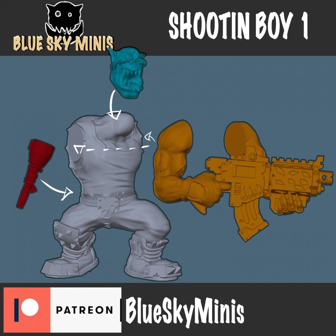 Shootin Boys Squad Orc Squad – Ork Proxy, Blue Sky Minis – 3D printed 16K resin miniature – photo 9 of 10