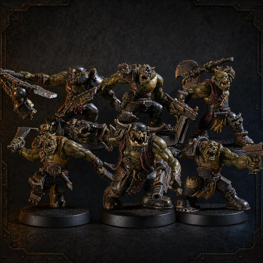 Brawlas Squad v2 Orc Squad – Ork Proxy, Blue Sky Minis – 3D printed 16K resin miniature – main photo