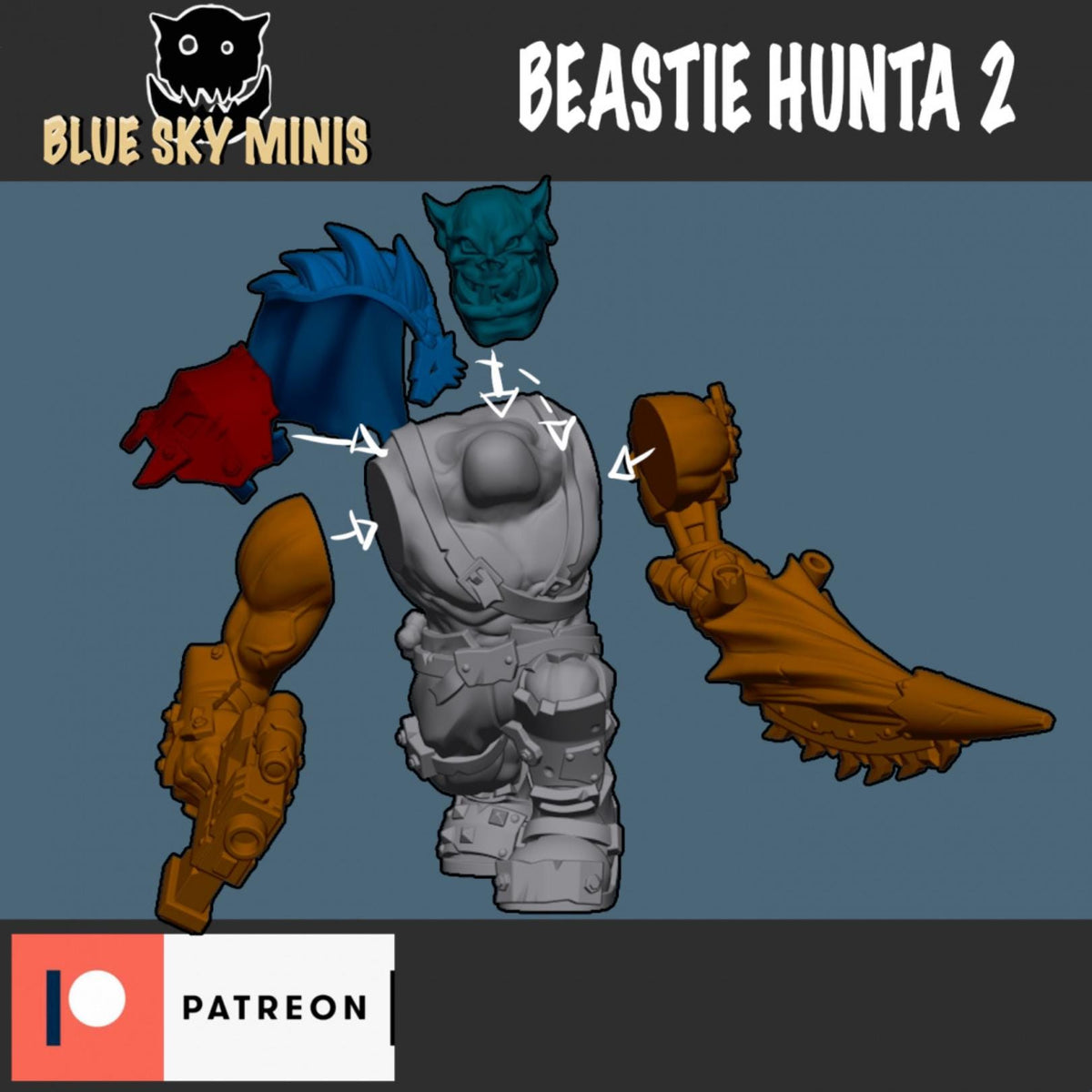 Beastie Huntas Orc Squad – Ork Proxy, Blue Sky Minis – 3D printed 16K resin miniature – photo 4 of 8