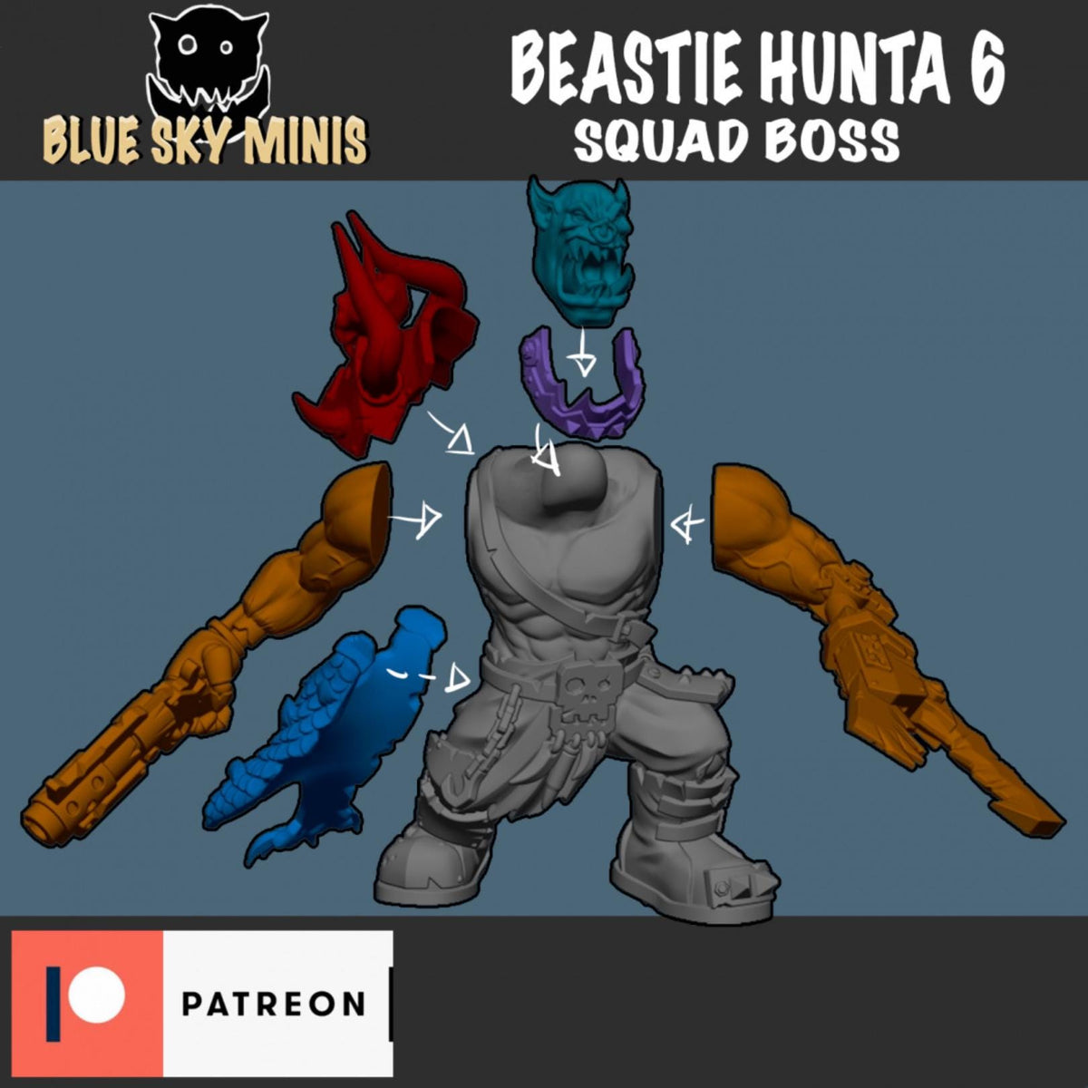 Beastie Huntas Orc Squad – Ork Proxy, Blue Sky Minis – 3D printed 16K resin miniature – photo 8 of 8