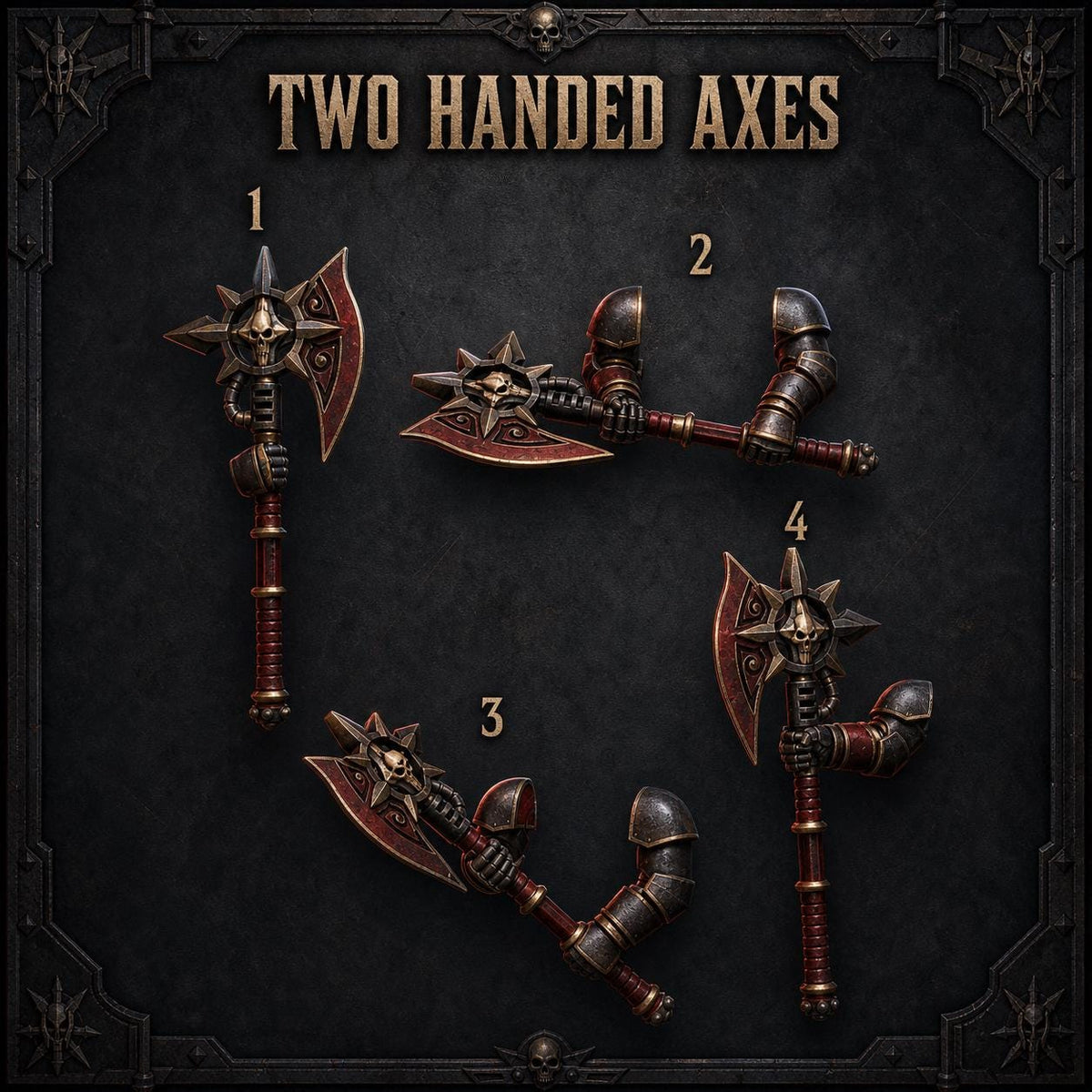 Crimson Lords Two handed axes – Blood Angels Compatible Bits, GreyTide Studio – 3D printed 16K resin bits – main photo