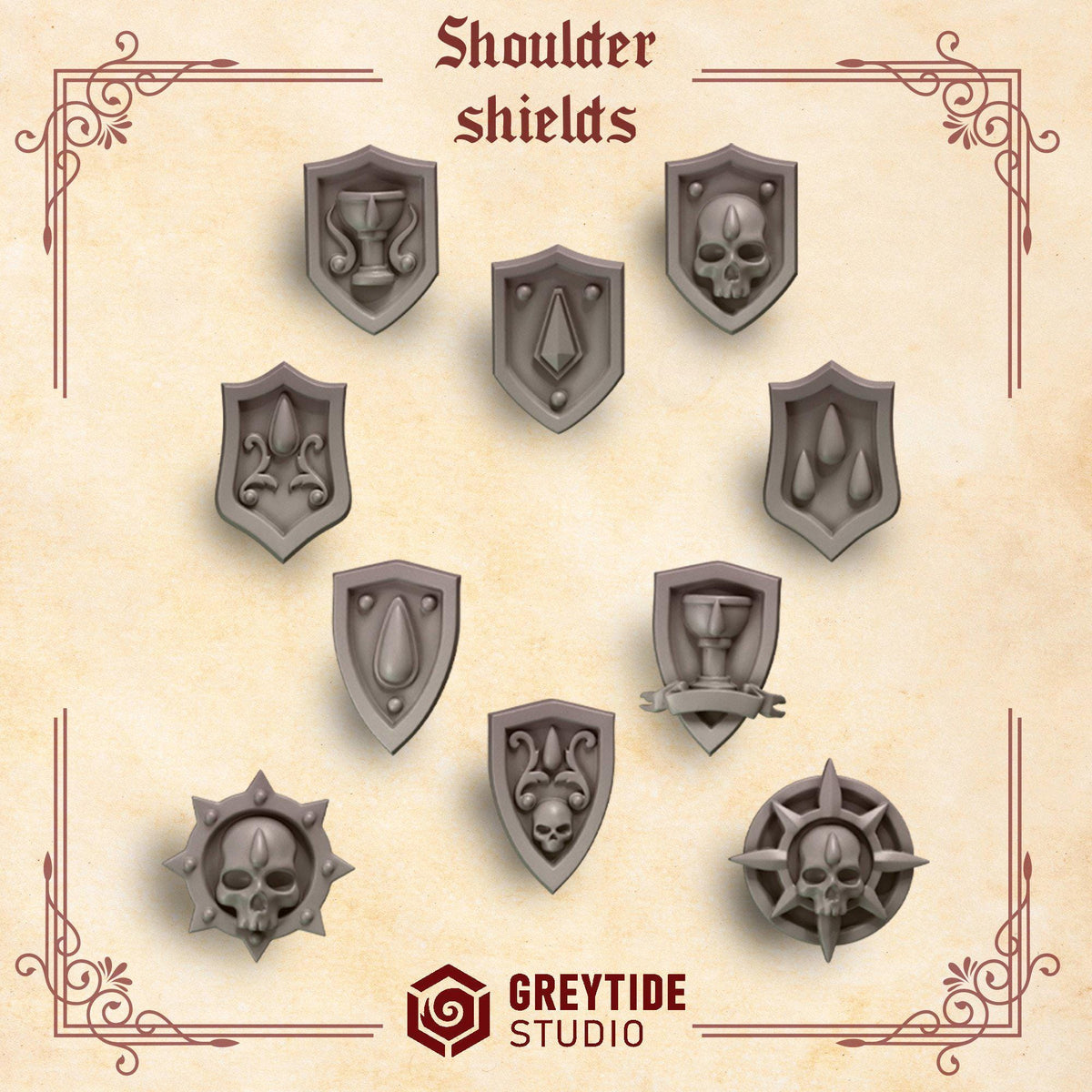 Crimson Lords Shoulder shields decoration – Blood Angels Compatible Bits, GreyTide Studio – 16K resin bits – photo 2 of 2