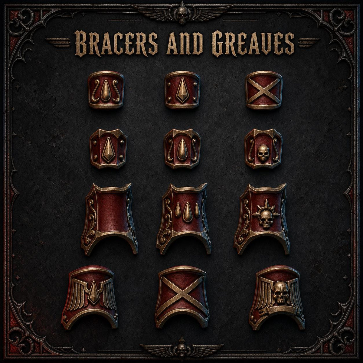 Crimson Lords Bracers Greaves – Blood Angels Compatible Bits, GreyTide Studio – 3D printed 16K resin bits – main photo