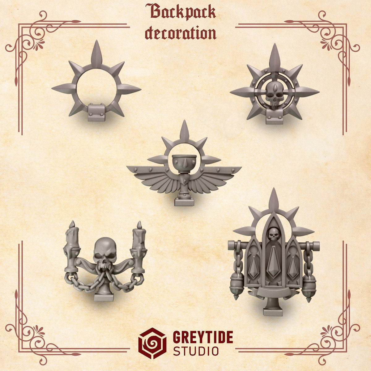 Crimson Lords Backpack decoration – Blood Angels Compatible Bits, GreyTide Studio – 3D printed 16K resin bits – photo 2 of 2