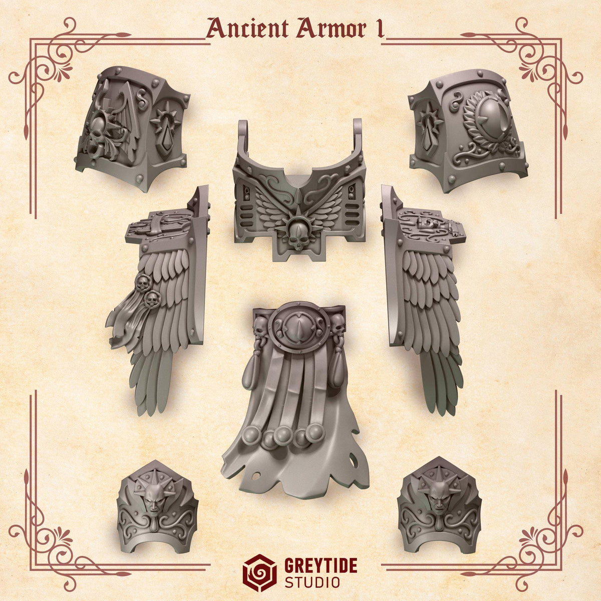 Crimson Lords Ancient Armor – Blood Angels Compatible Bits, GreyTide Studio – 3D printed 16K resin bits – photo 2 of 3