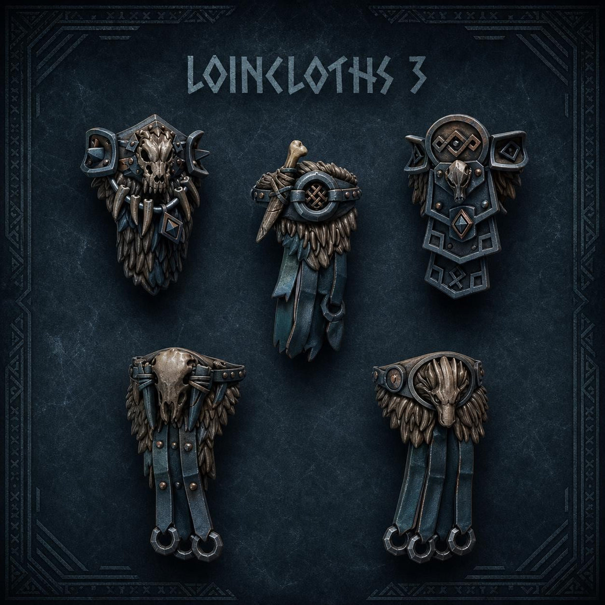 Primal Hounds Loincloths #3 – Space Wolves Compatible Bits, GreyTide Studio – 3D printed 16K resin bits – main photo
