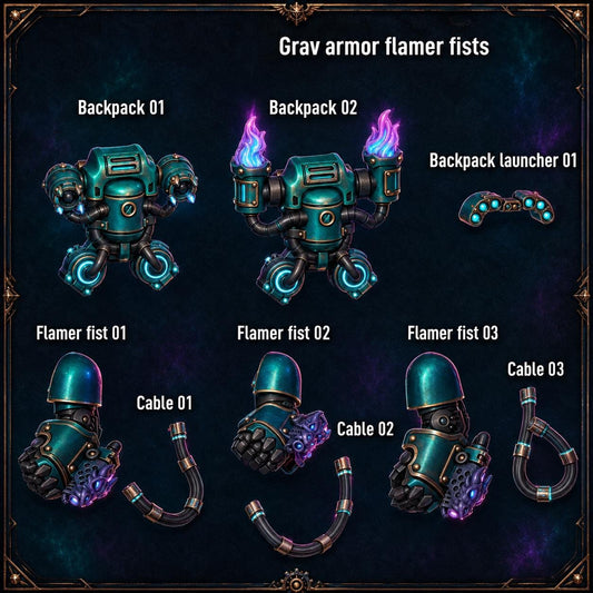 Anvil Wardens Grav Armor Flamer Fists – Salamanders Compatible Bits, GreyTide Studio – 3D printed 16K resin bits – main photo