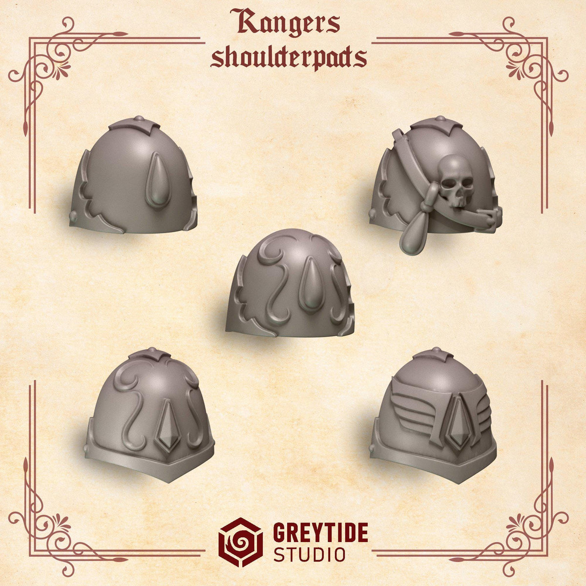 Crimson Lords Rangers Shoulderpads – Blood Angels Compatible Bits, GreyTide Studio – 3D printed 16K resin bits – photo 2 of 2
