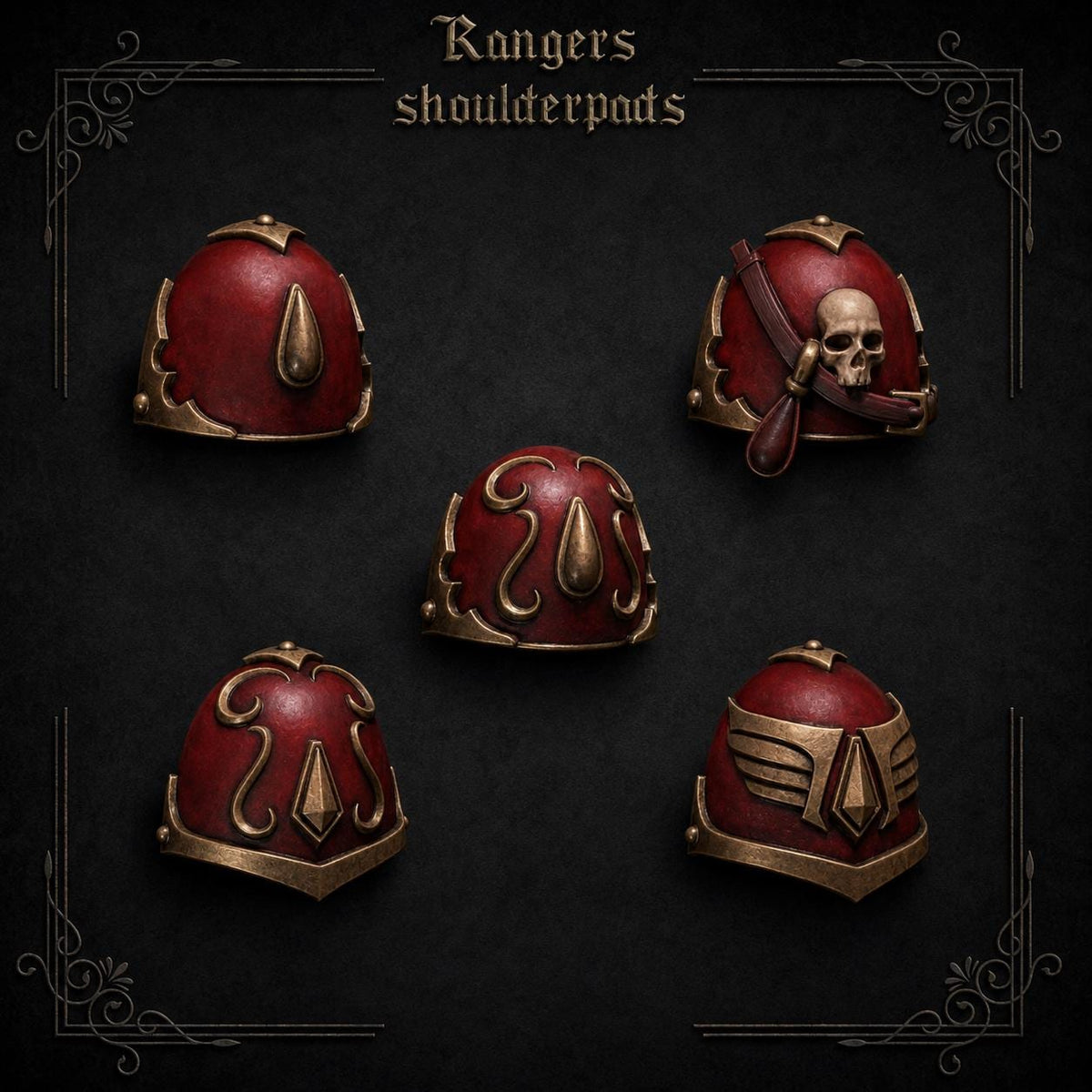 Crimson Lords Rangers Shoulderpads – Blood Angels Compatible Bits, GreyTide Studio – 3D printed 16K resin bits – main photo