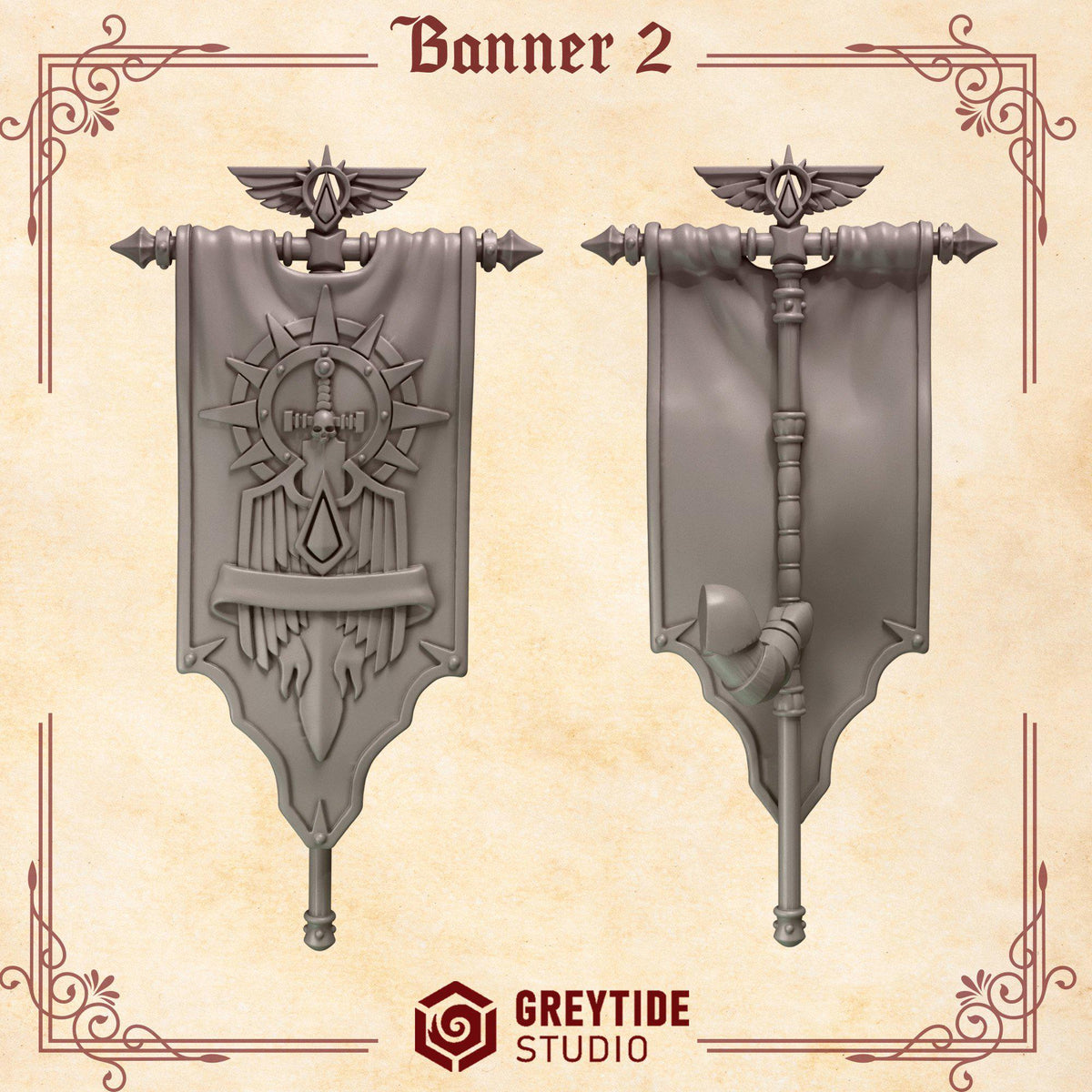 Crimson Lords Banner #2 – Blood Angels Compatible Bits, GreyTide Studio – 3D printed 16K resin bits – photo 2 of 2